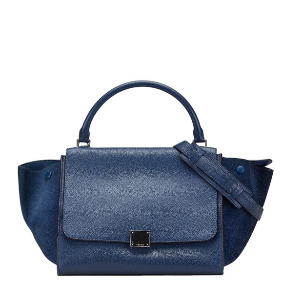 Celine Trapeze Shoulder Blue Leather Bag Suede - Picture 1 of 8